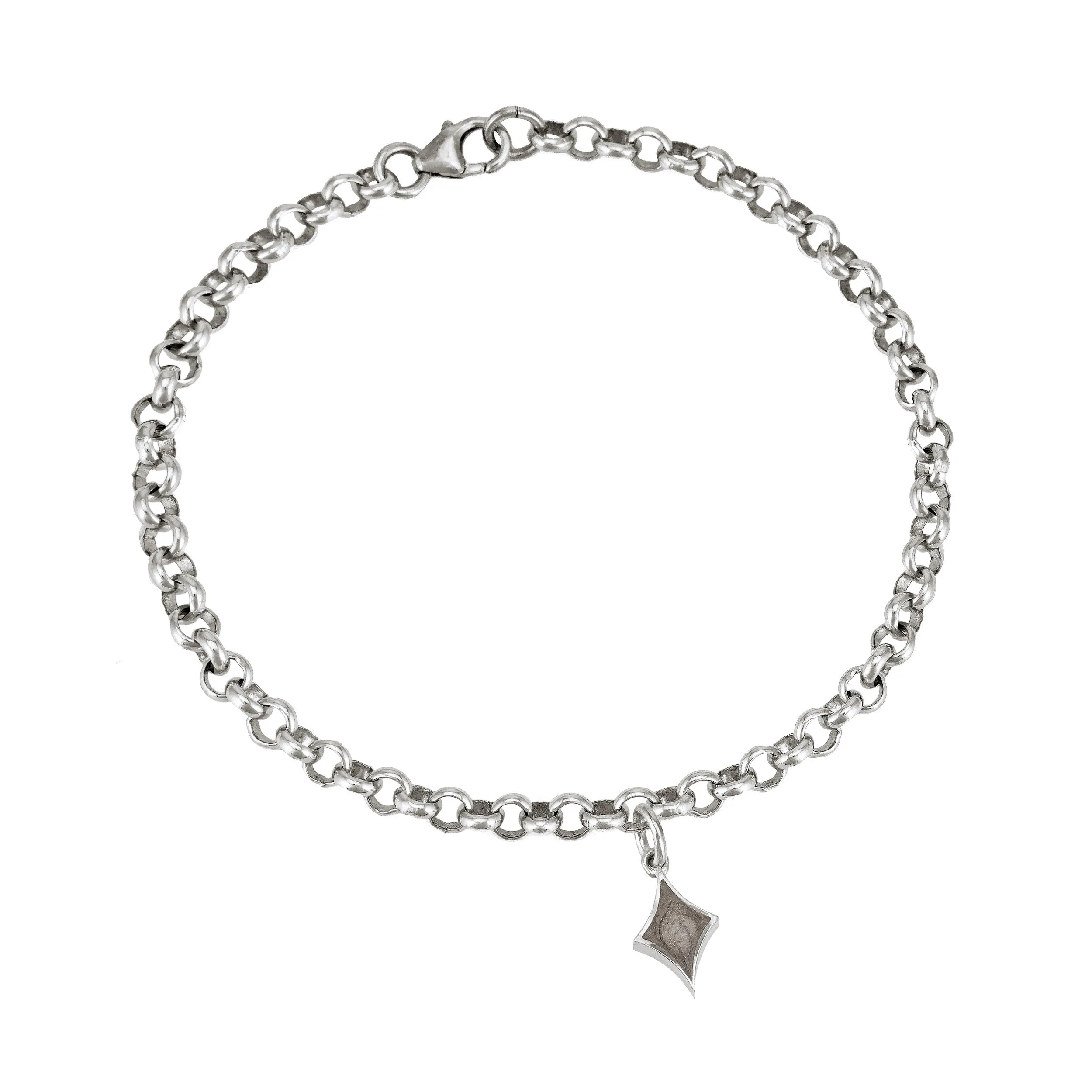 Rolo Chain Bracelet with Various Cremation Charms in Sterling Silver