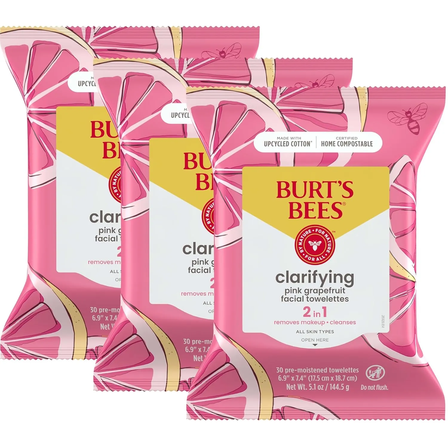 Rose Water Face Wipes, for All Skin Types, Hydrating Micellar Makeup Remover & Facial Cleansing Towelettes, 30 Ct (3-Pack)