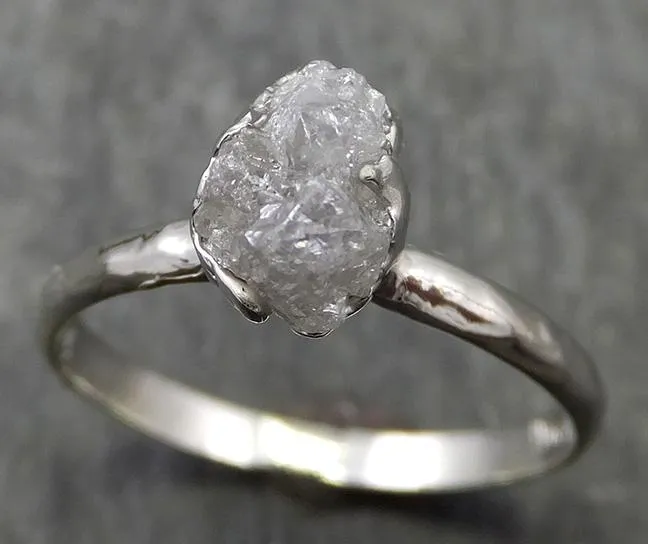 rough diamond engagement ring raw 14k white gold ring wedding diamond solitaire rough diamond ring byangeline 0641 Alternative Engagement