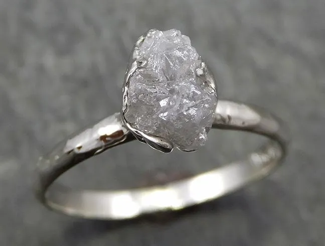 rough diamond engagement ring raw 14k white gold ring wedding diamond solitaire rough diamond ring byangeline 0641 Alternative Engagement