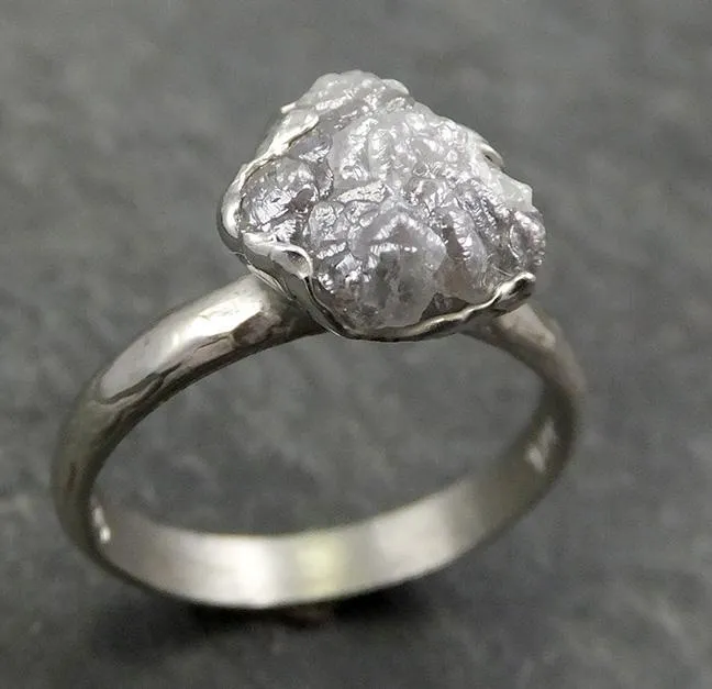 rough diamond engagement ring raw 14k white gold ring wedding diamond solitaire rough diamond ring byangeline 0650 Alternative Engagement