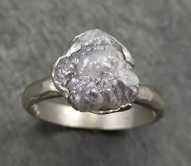 rough diamond engagement ring raw 14k white gold ring wedding diamond solitaire rough diamond ring byangeline 0650 Alternative Engagement