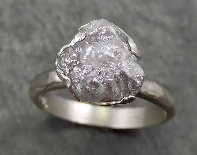 rough diamond engagement ring raw 14k white gold ring wedding diamond solitaire rough diamond ring byangeline 0650 Alternative Engagement