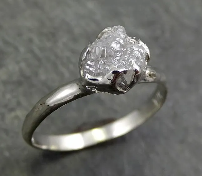 rough diamond engagement ring raw 14k white gold ring wedding diamond solitaire rough diamond ring byangeline 0655 Alternative Engagement