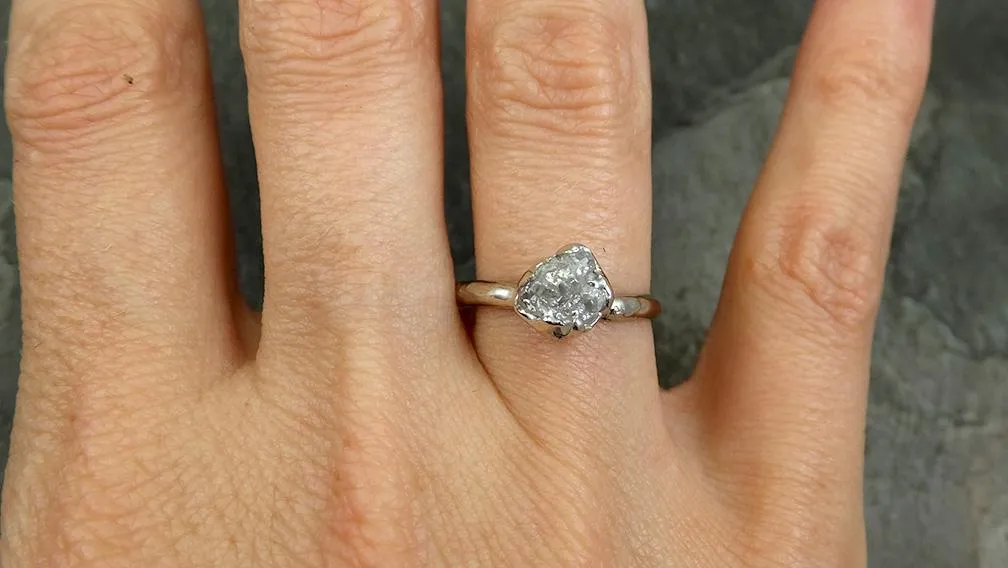 rough diamond engagement ring raw 14k white gold ring wedding diamond solitaire rough diamond ring byangeline 0655 Alternative Engagement