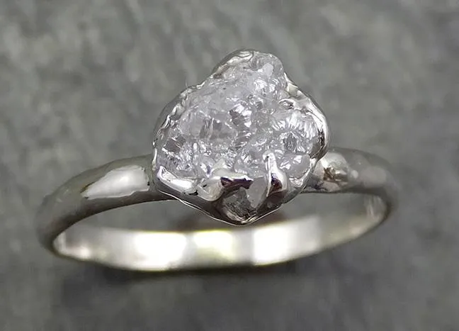 rough diamond engagement ring raw 14k white gold ring wedding diamond solitaire rough diamond ring byangeline 0655 Alternative Engagement