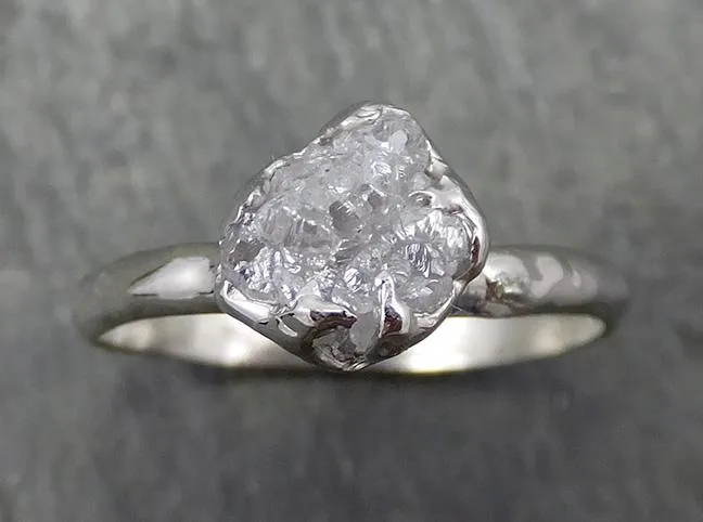 rough diamond engagement ring raw 14k white gold ring wedding diamond solitaire rough diamond ring byangeline 0655 Alternative Engagement