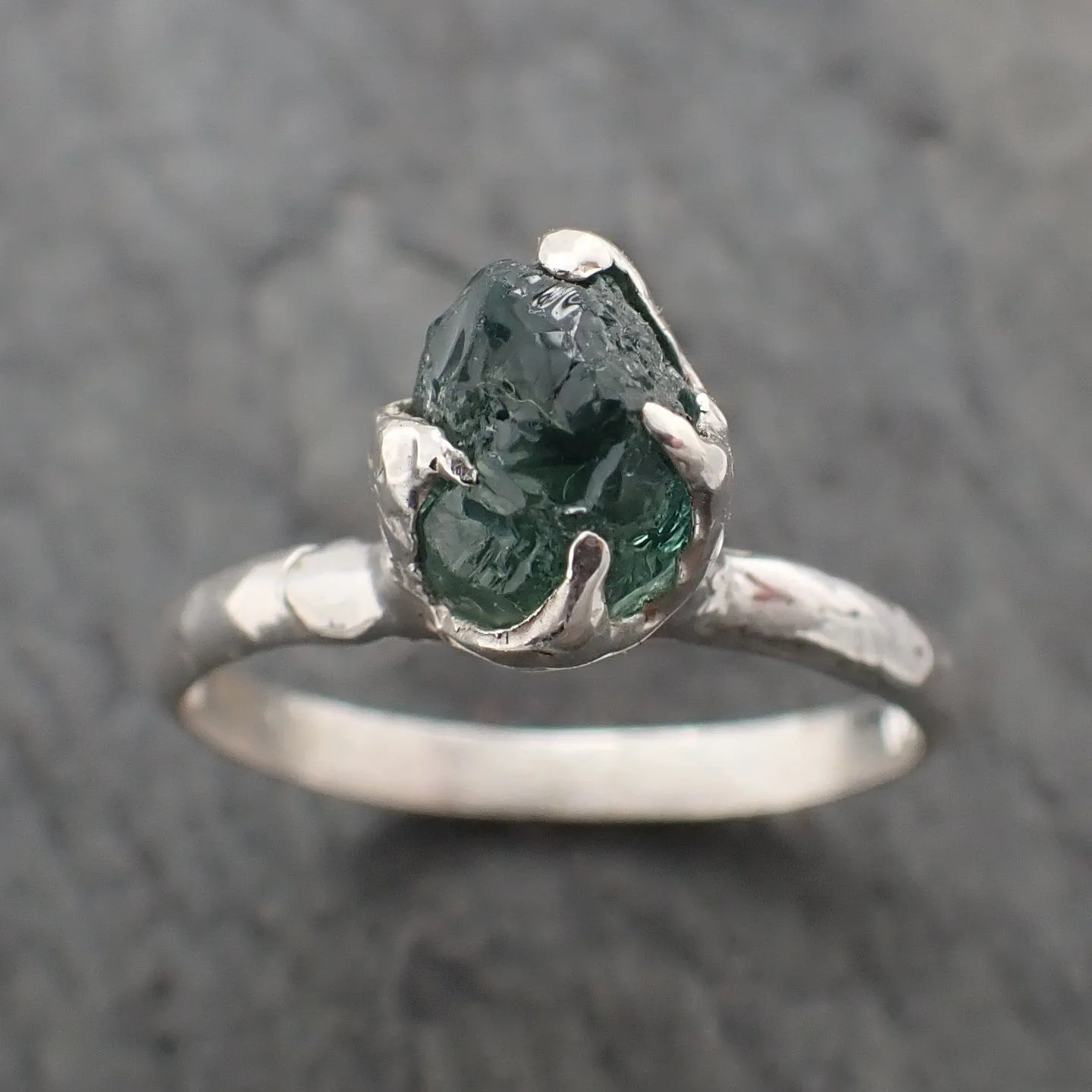 rough green sapphire sterling silver ring gemstone solitaire recycled statement ss00073 Alternative Engagement