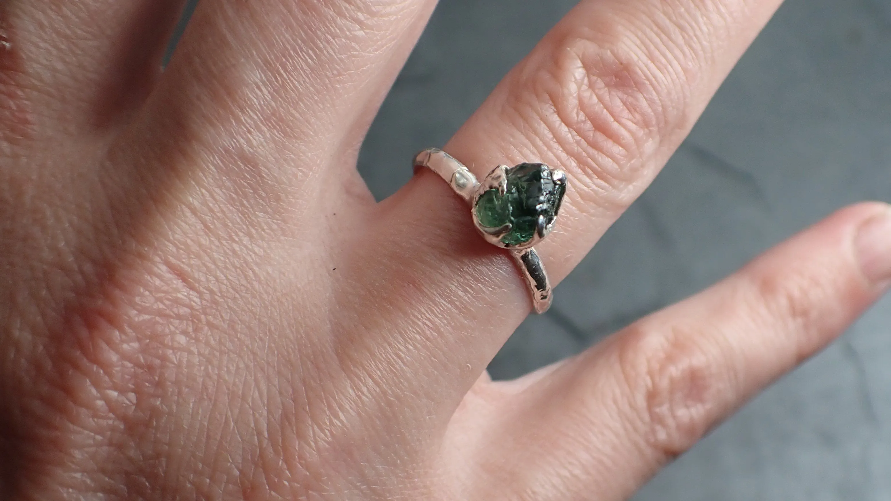 rough green sapphire sterling silver ring gemstone solitaire recycled statement ss00073 Alternative Engagement