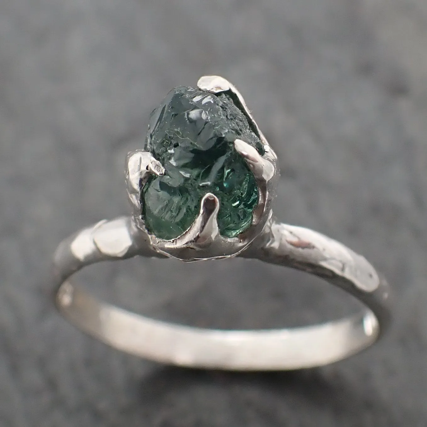 rough green sapphire sterling silver ring gemstone solitaire recycled statement ss00073 Alternative Engagement