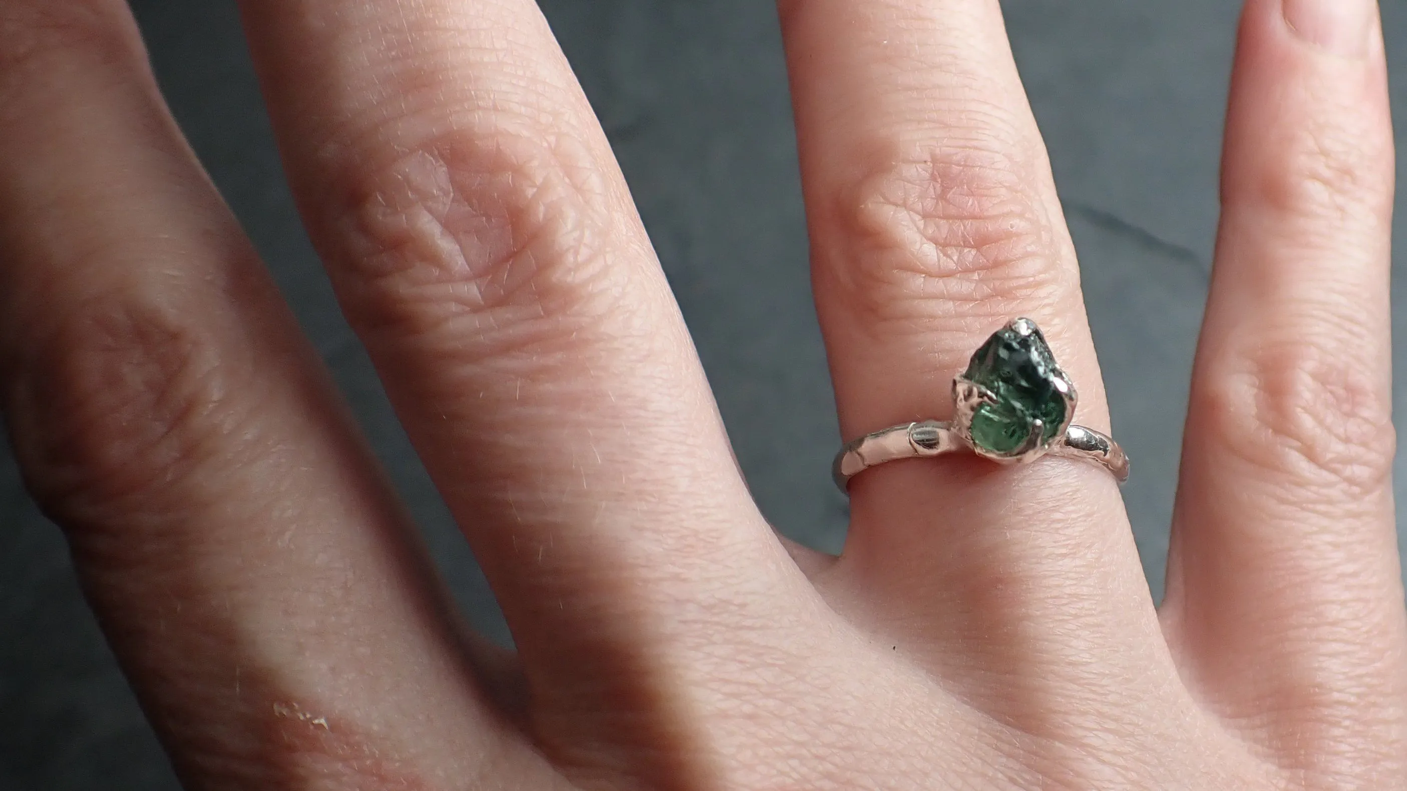 rough green sapphire sterling silver ring gemstone solitaire recycled statement ss00073 Alternative Engagement