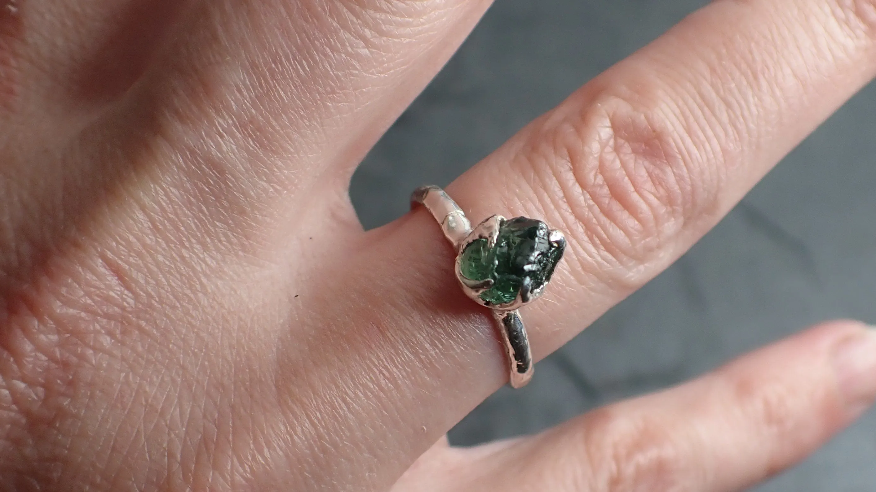 rough green sapphire sterling silver ring gemstone solitaire recycled statement ss00073 Alternative Engagement