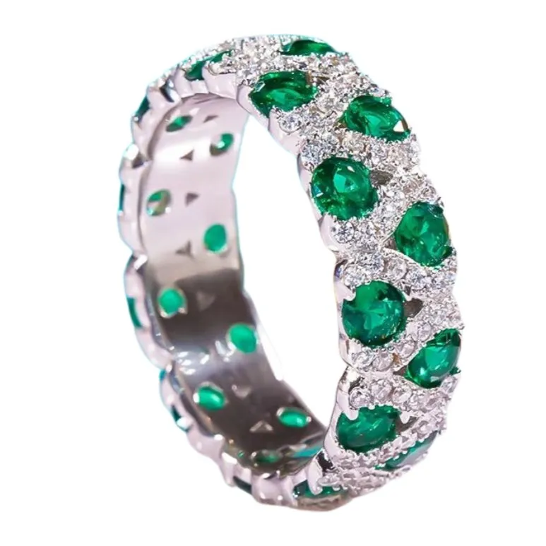 Round Cut Lab Emerald Wedding Band