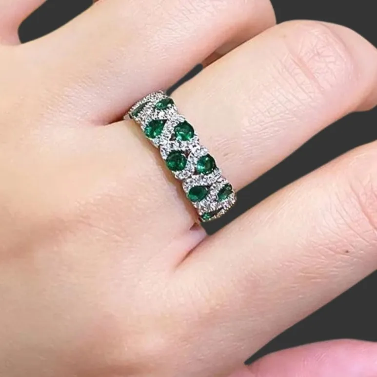 Round Cut Lab Emerald Wedding Band