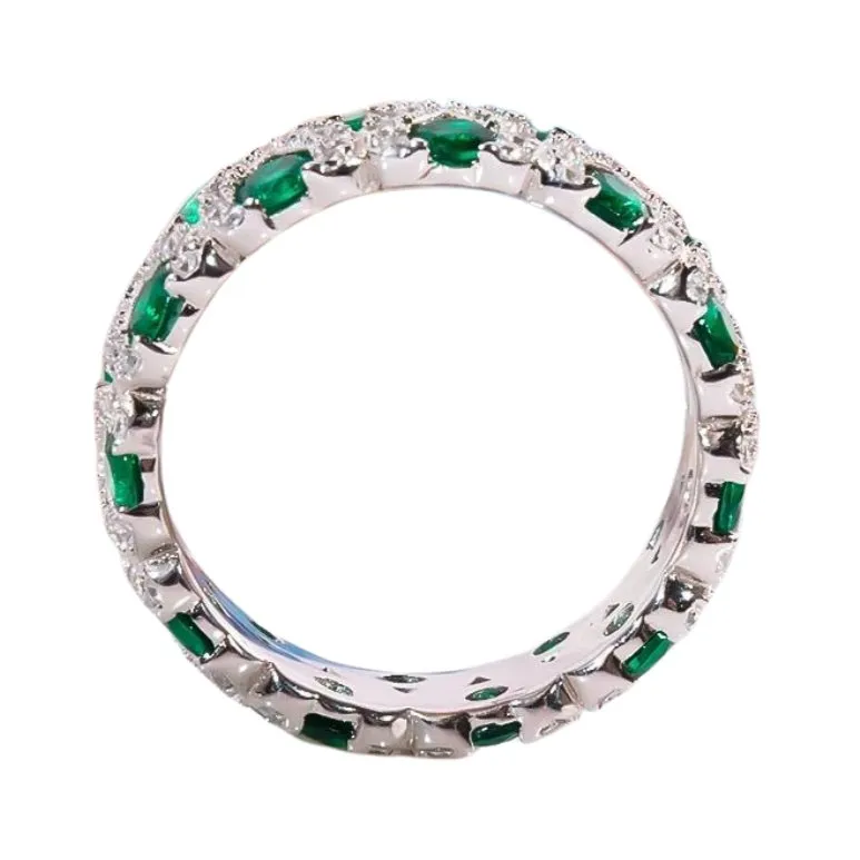 Round Cut Lab Emerald Wedding Band