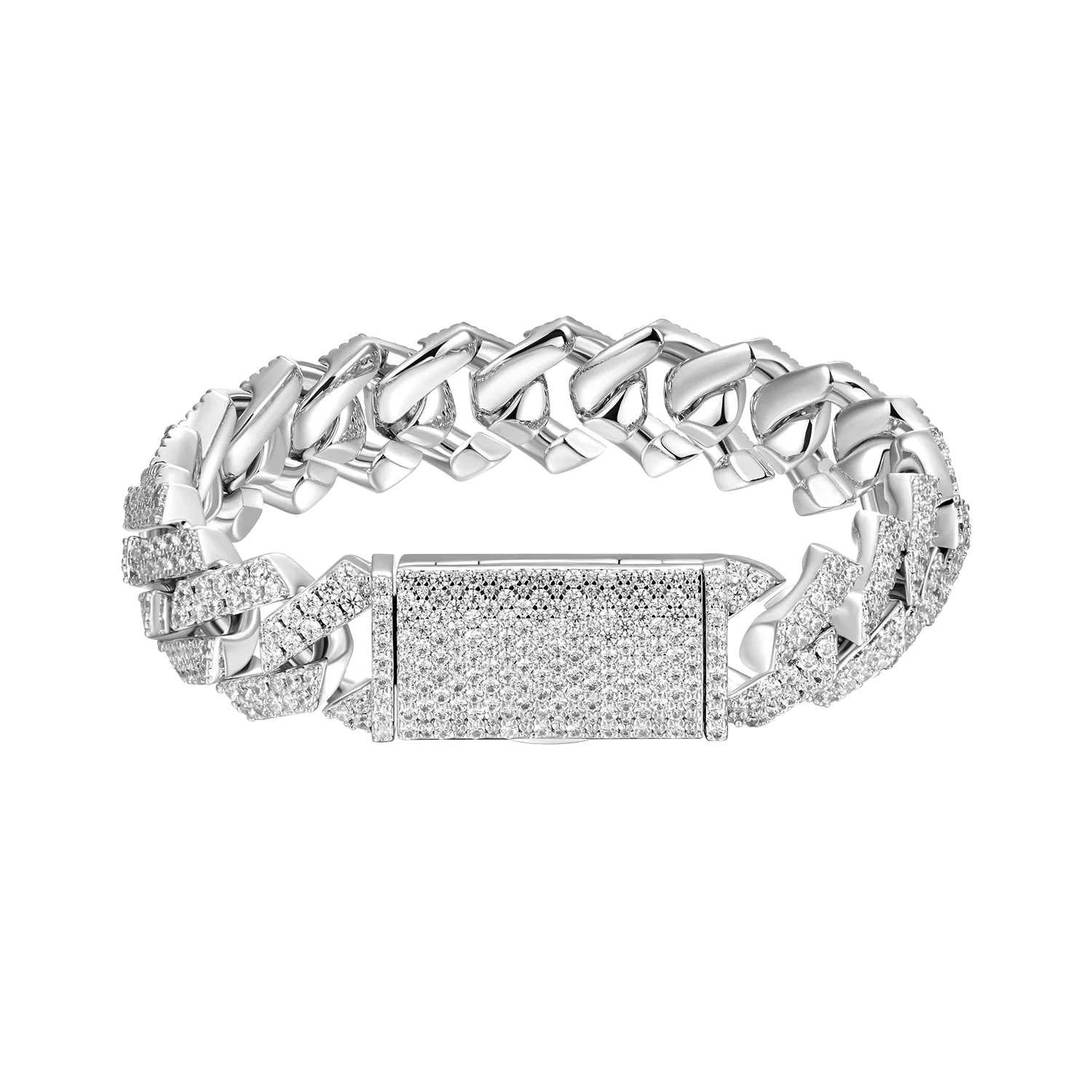 Round Cut Prong Cuban Link Bracelet - 12mm