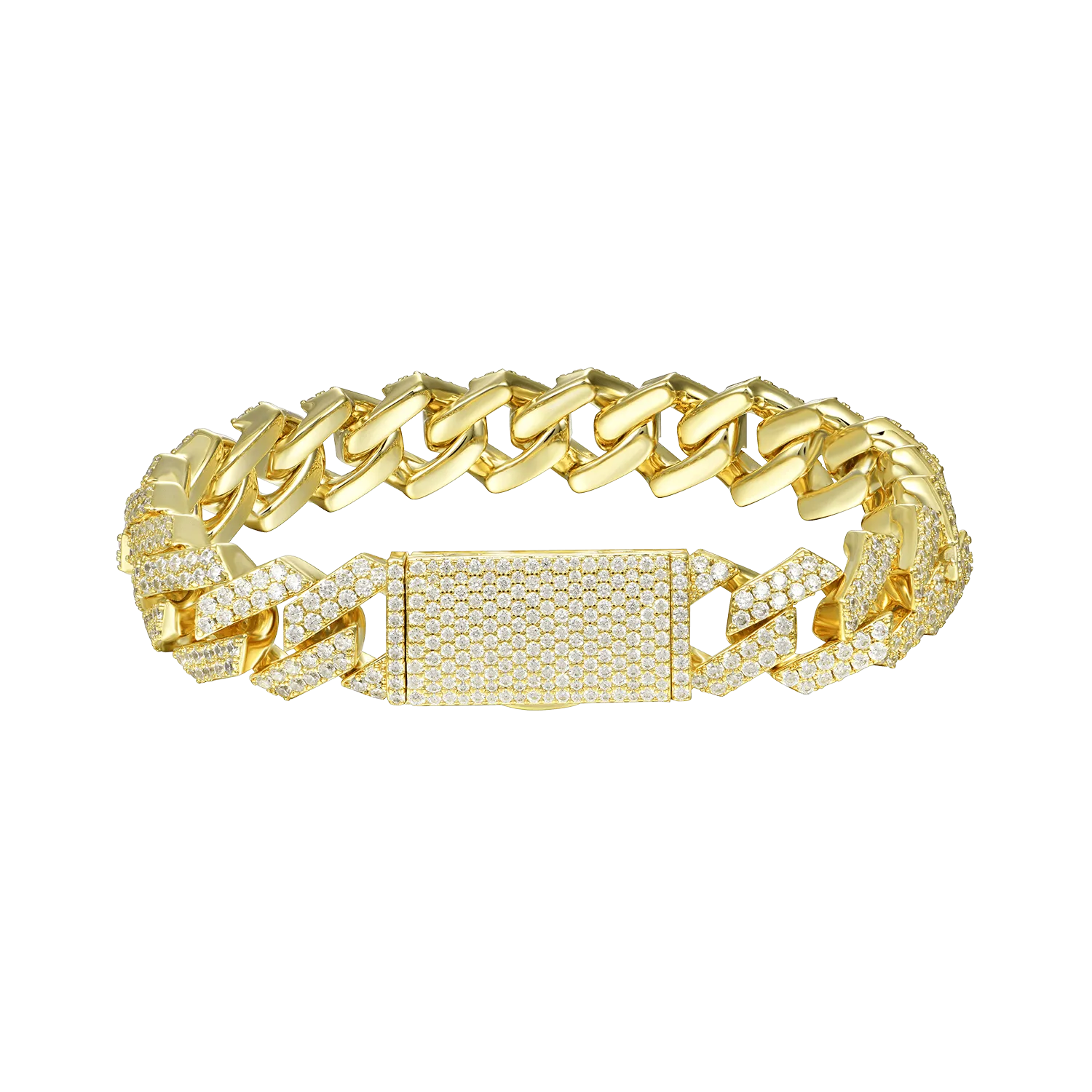 Round Cut Prong Cuban Link Bracelet - 12mm
