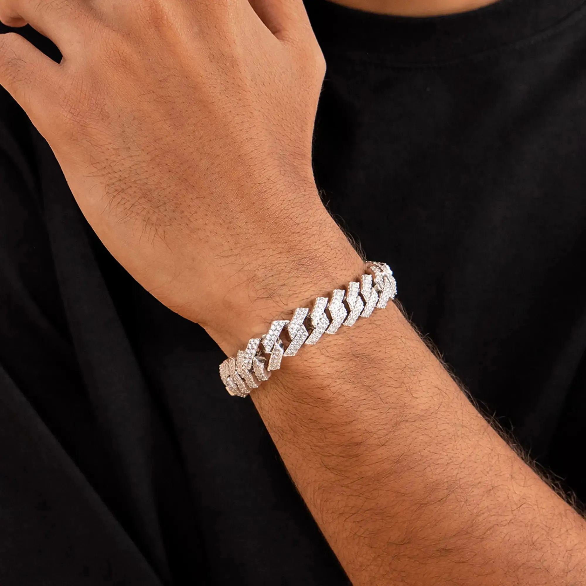 Round Cut Prong Cuban Link Bracelet - 12mm