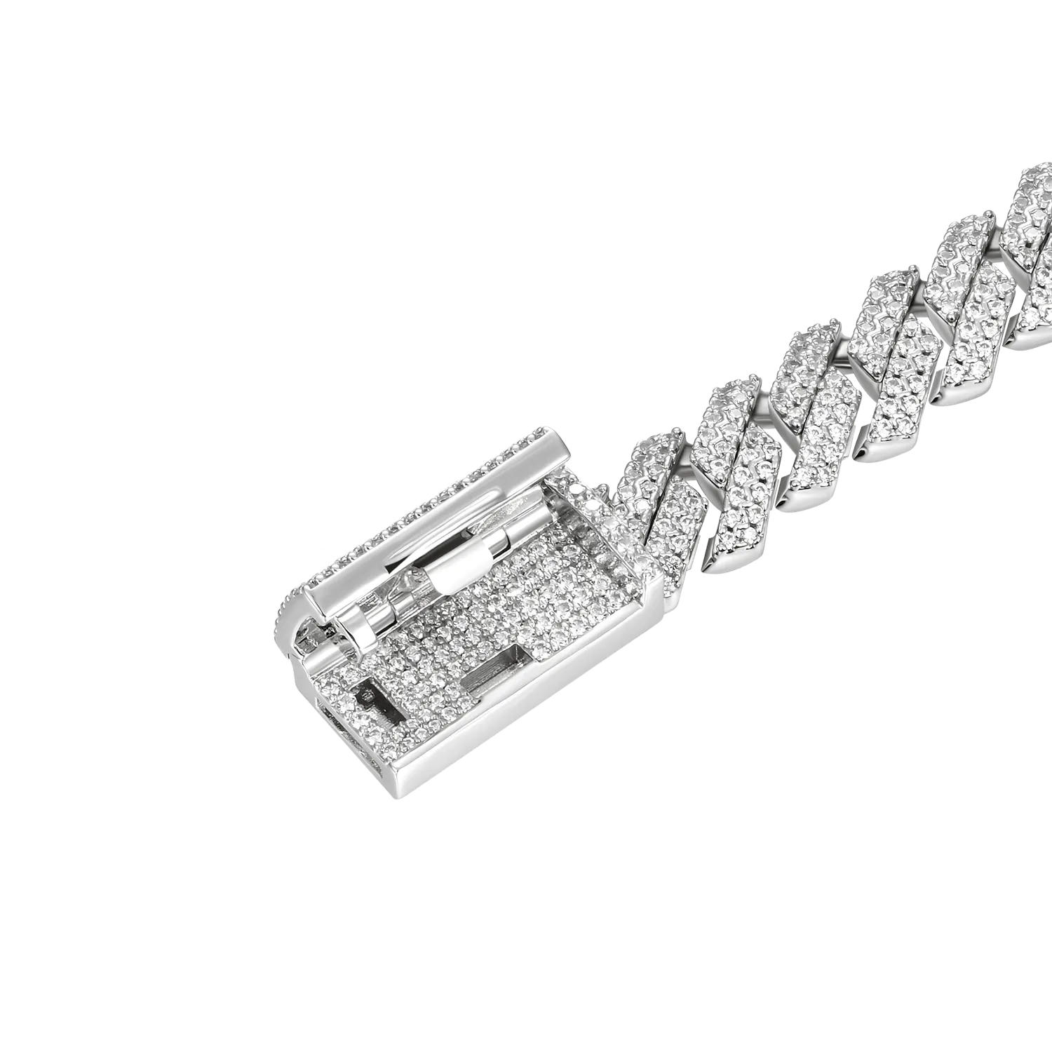 Round Cut Prong Cuban Link Chain in White Gold - 10mm