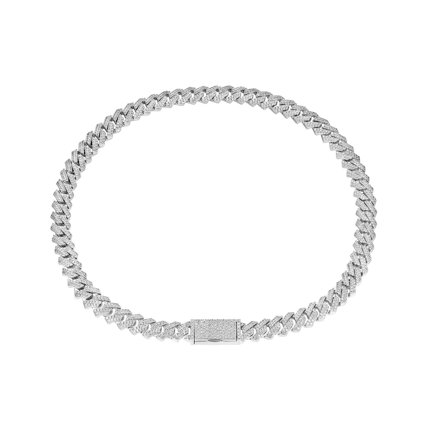 Round Cut Prong Cuban Link Chain in White Gold - 10mm