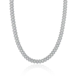 Round Cut Prong Cuban Link Chain in White Gold - 8mm
