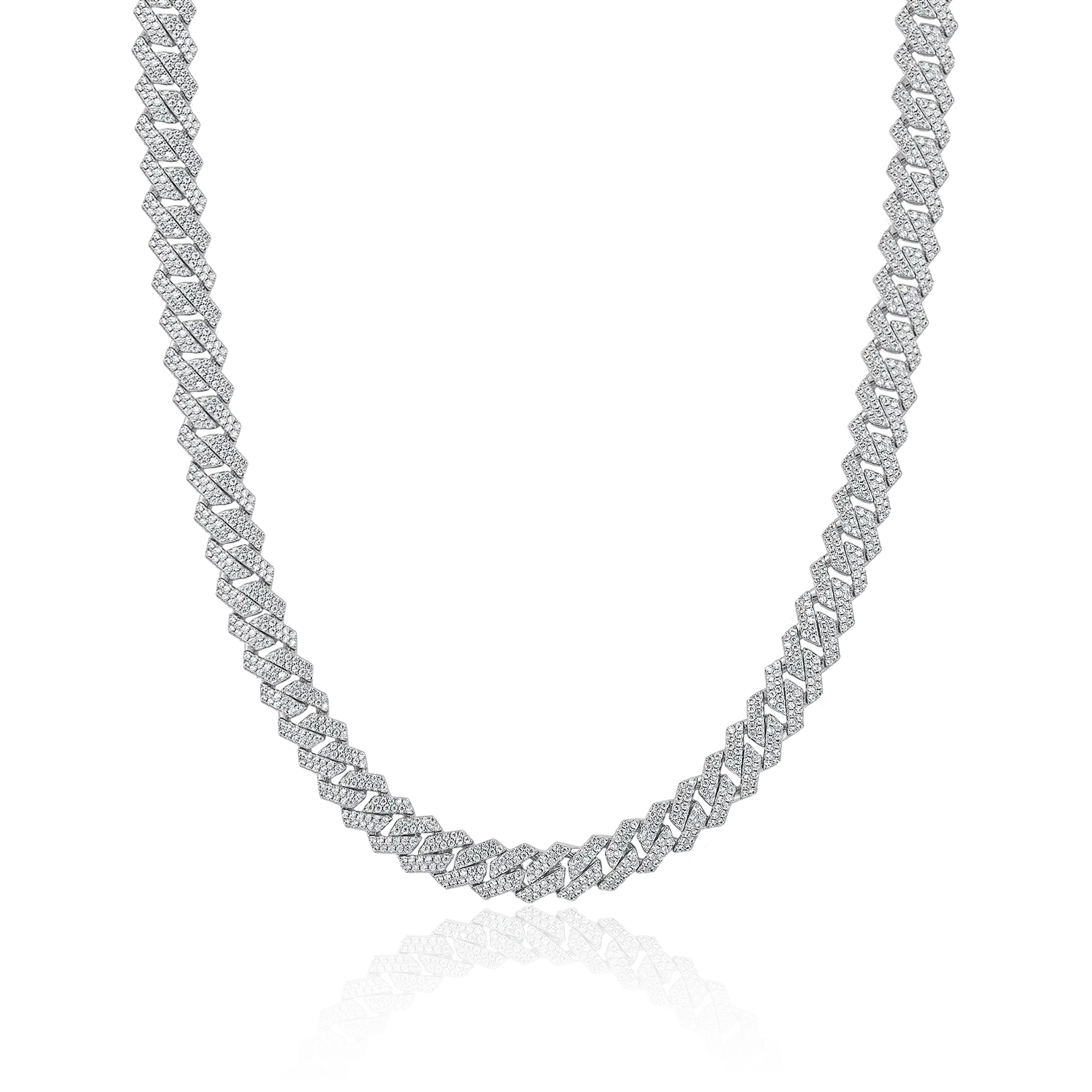 Round Cut Prong Cuban Link Chain in White Gold - 8mm