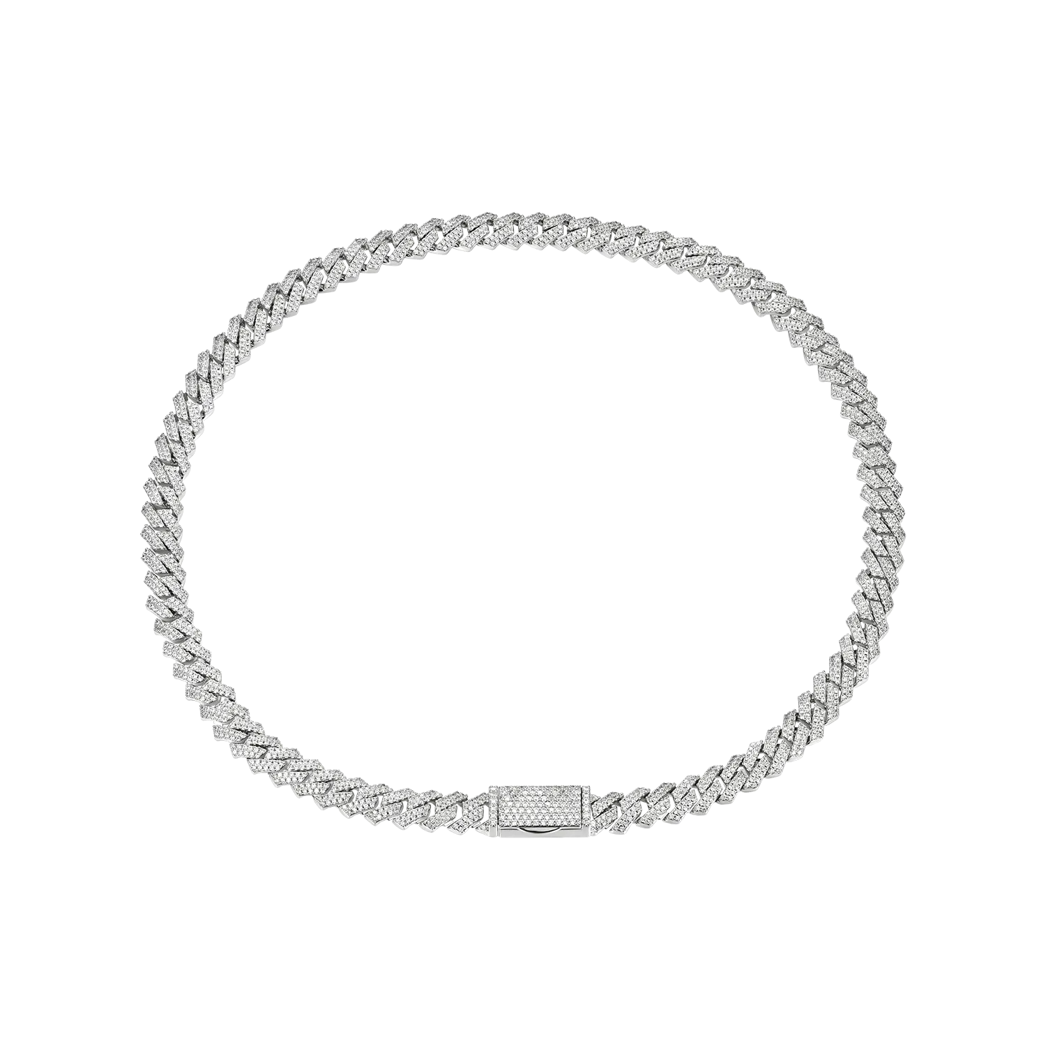 Round Cut Prong Cuban Link Chain in White Gold - 8mm