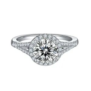 Round Split Shank Halo Diamond Engagement Ring