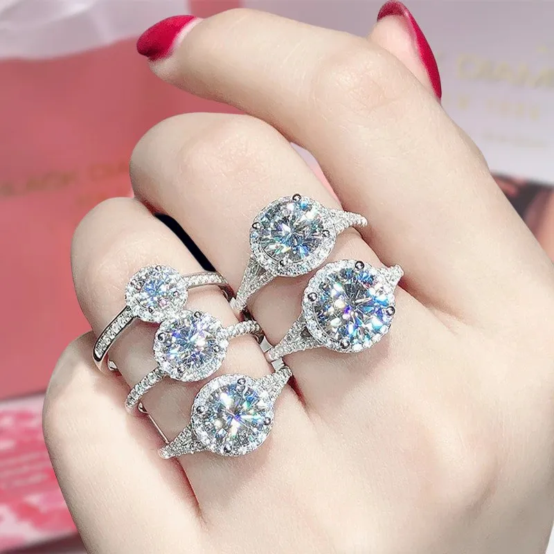 Round Split Shank Halo Diamond Engagement Ring