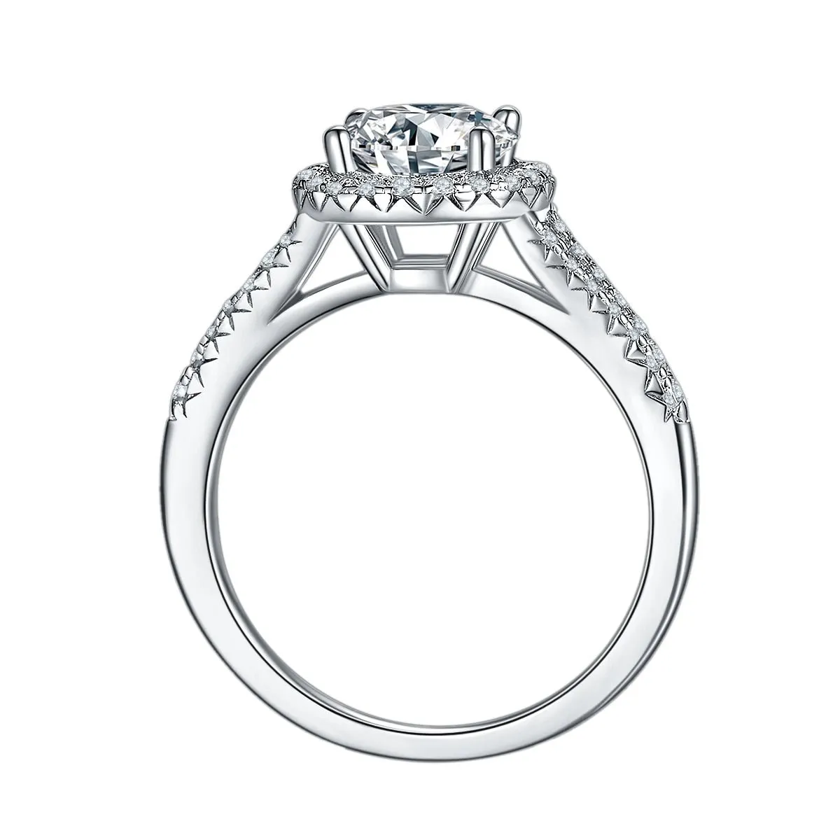 Round Split Shank Halo Diamond Engagement Ring