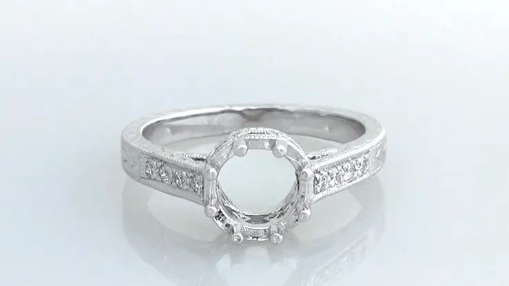 Royal Crown 1 - 1.25 Carat Antique Style Engraved Platinum Engagement Ring Setting