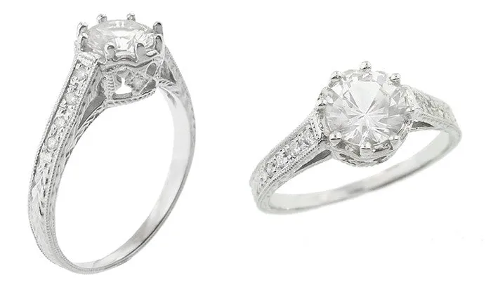 Royal Crown 1 - 1.25 Carat Antique Style Engraved Platinum Engagement Ring Setting