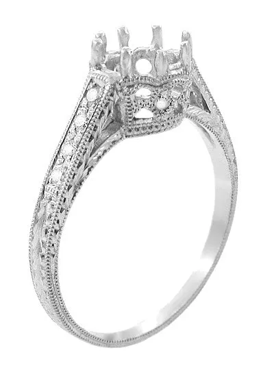Royal Crown 1 - 1.25 Carat Antique Style Engraved Platinum Engagement Ring Setting