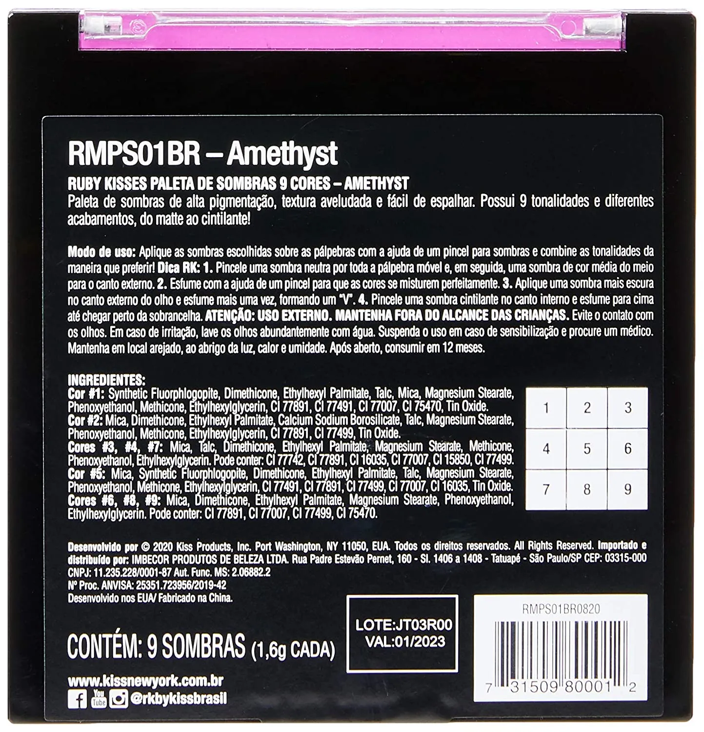 Ruby Kisses Eye Shadow Palette 9 Shadows Eye Makeup for Spring (1 PACK, Amethyst)
