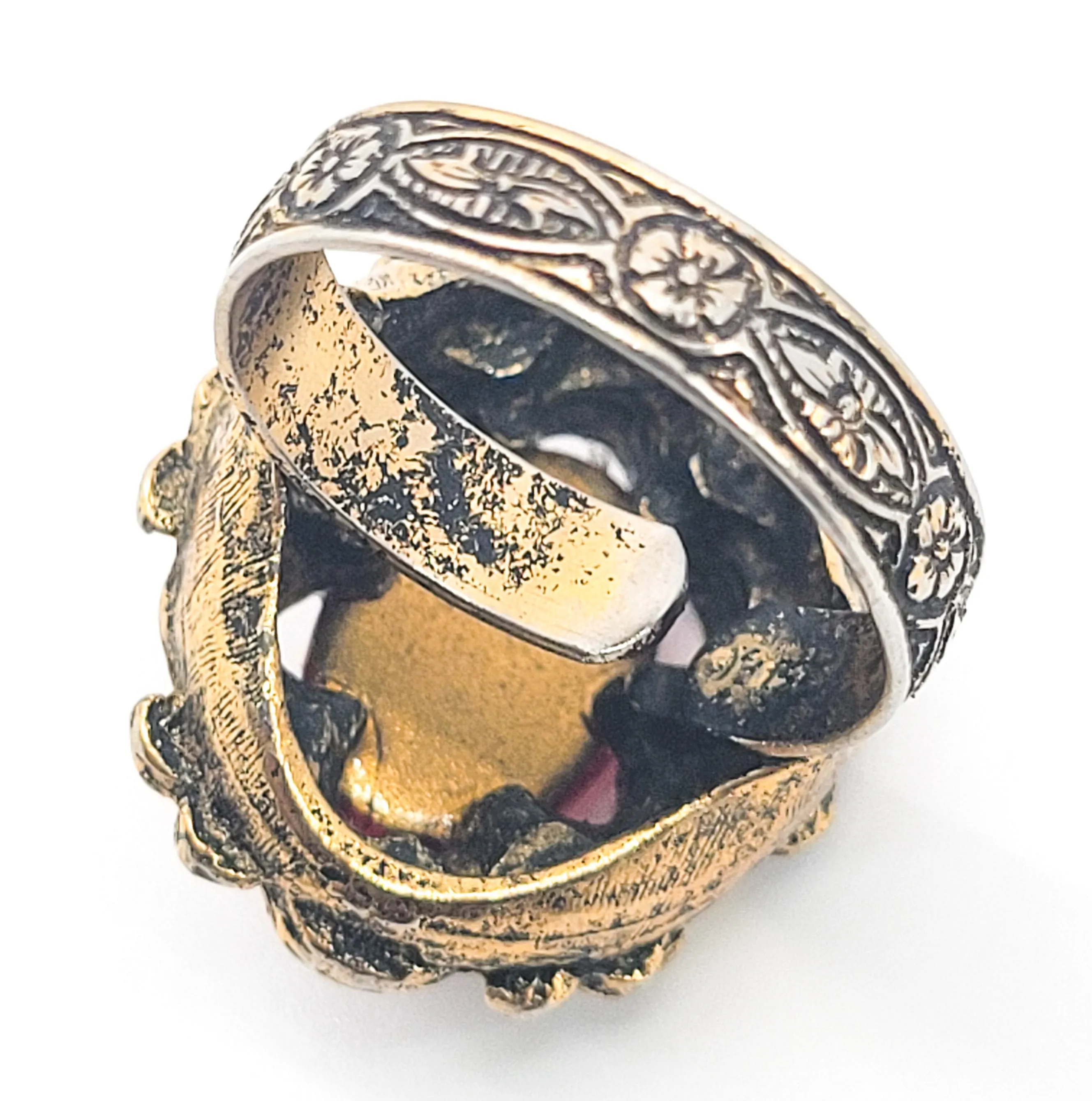 Ruby Red Jelly Belly rococo style clear rhinestone gold adjustable vintage ring