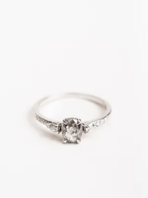 salt & pepper oval diamond with eliza setting