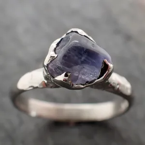 Sapphire Blue tumbled White 14k gold Solitaire gemstone ring 2850