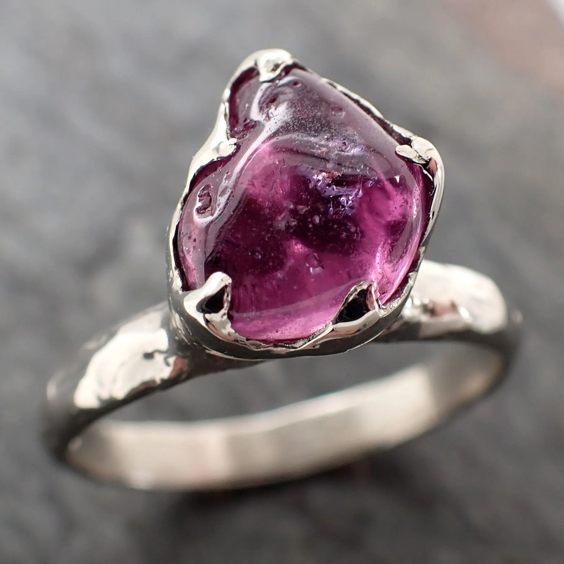 Sapphire hot pink tumbled 14k White gold Solitaire gemstone ring 2883