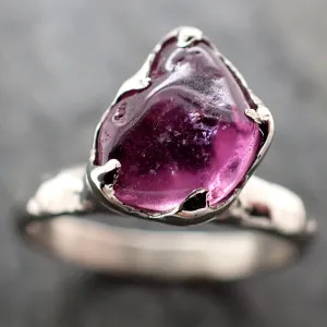 Sapphire hot pink tumbled 14k White gold Solitaire gemstone ring 2883