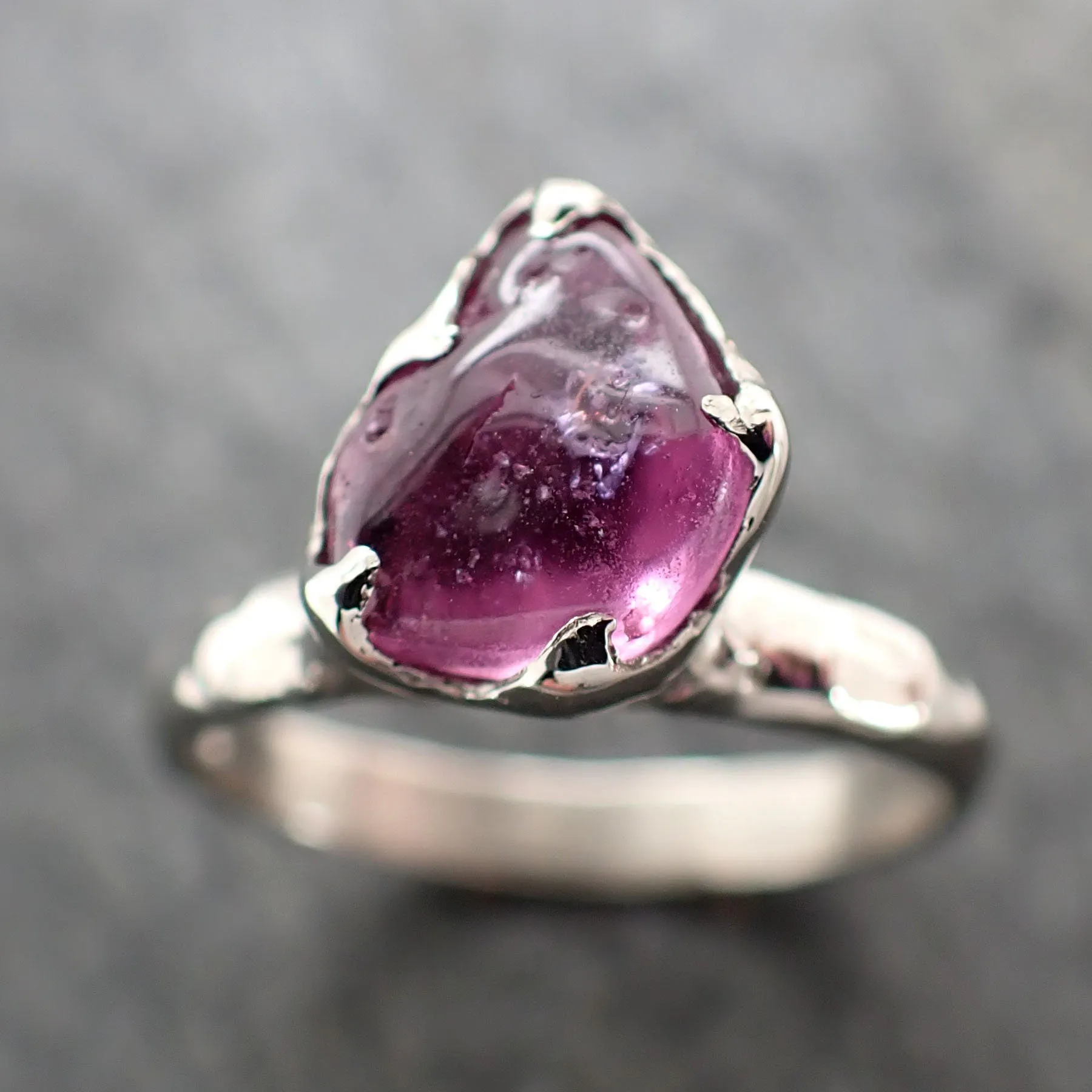 Sapphire hot pink tumbled 14k White gold Solitaire gemstone ring 2883