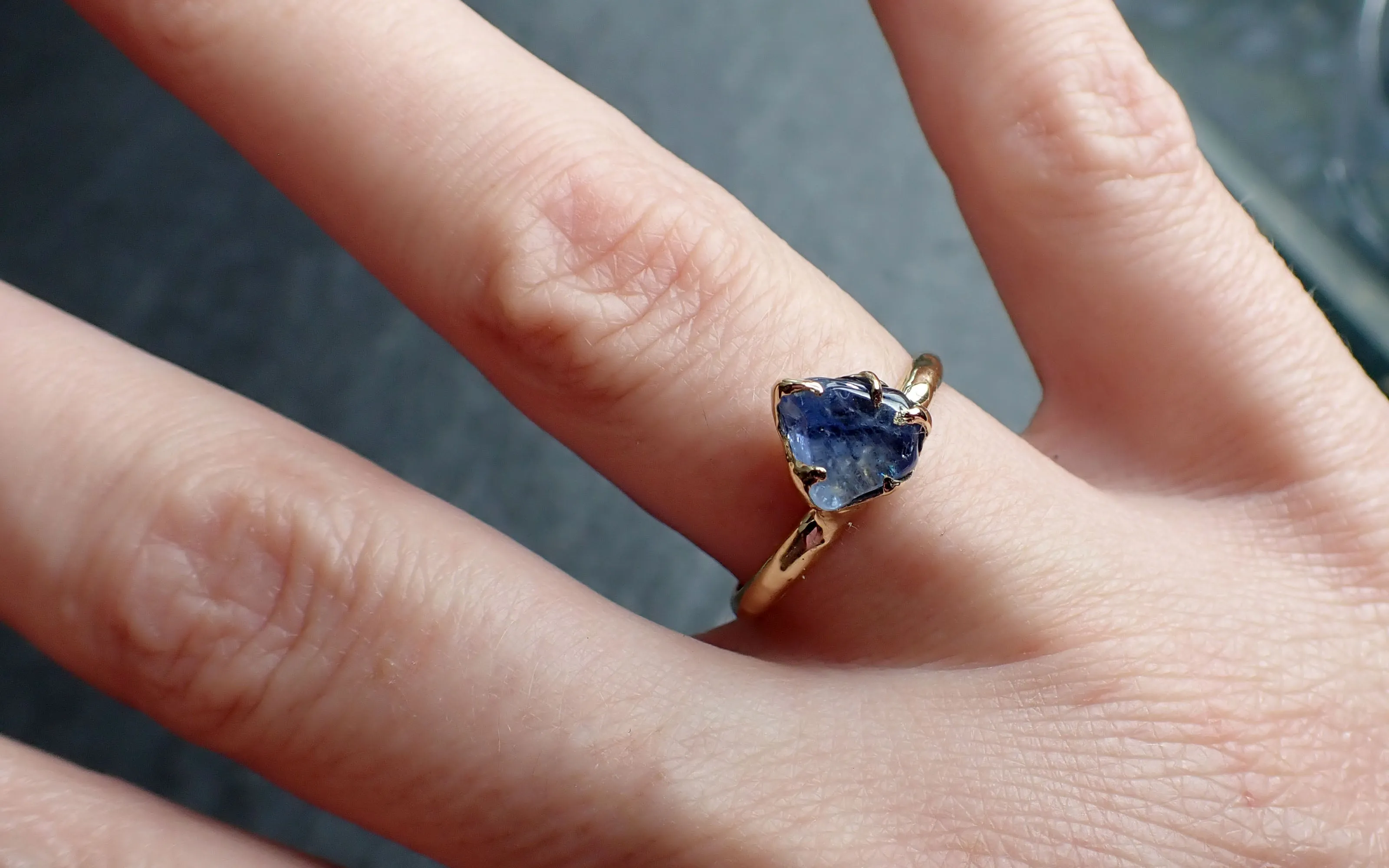 sapphire pebble candy blue polished 18k yellow gold solitaire gemstone ring 2636 Alternative Engagement