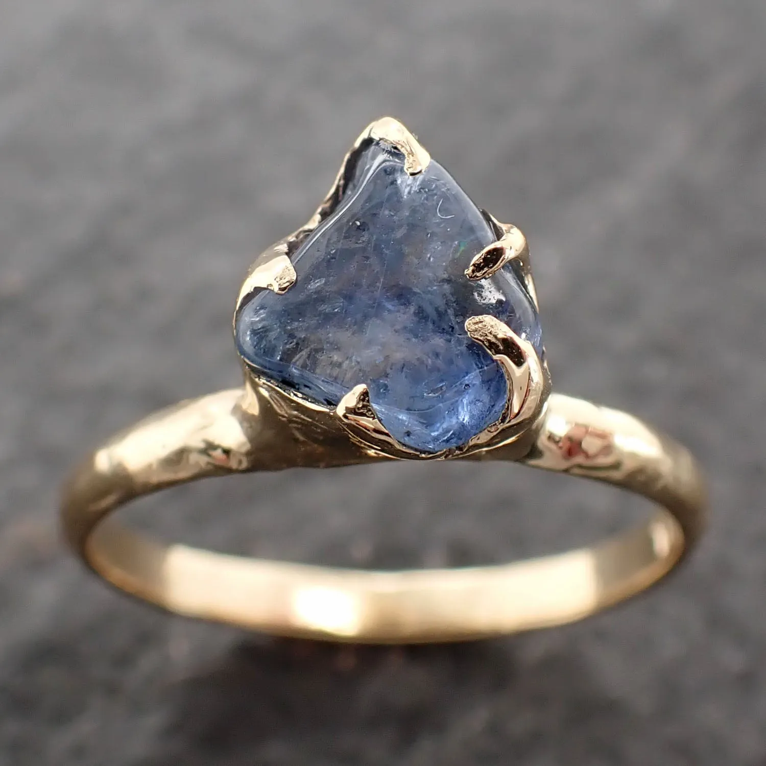 sapphire pebble candy blue polished 18k yellow gold solitaire gemstone ring 2636 Alternative Engagement