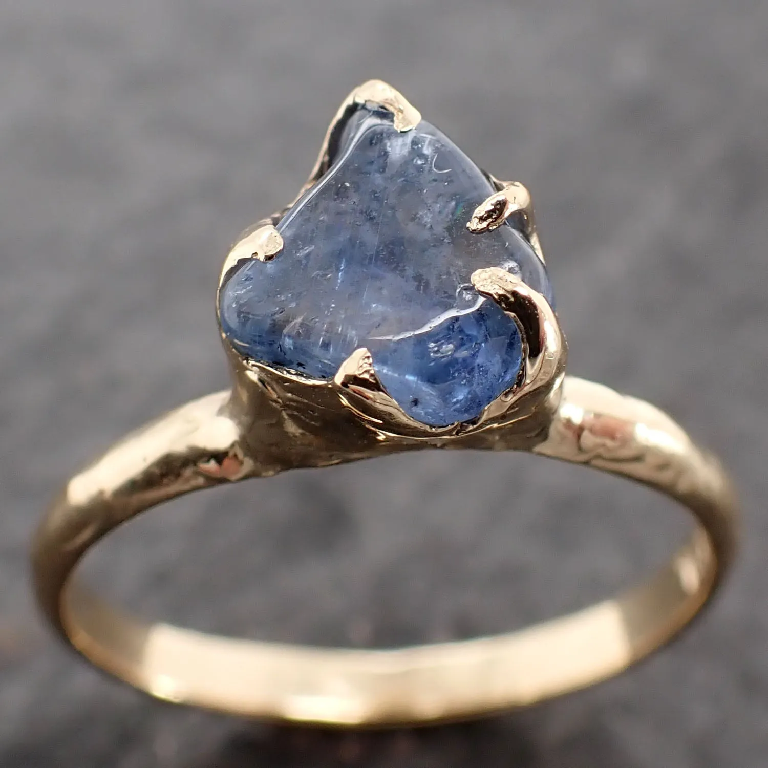 sapphire pebble candy blue polished 18k yellow gold solitaire gemstone ring 2636 Alternative Engagement