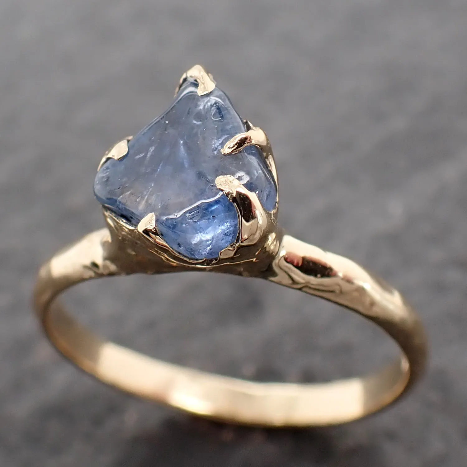 sapphire pebble candy blue polished 18k yellow gold solitaire gemstone ring 2636 Alternative Engagement