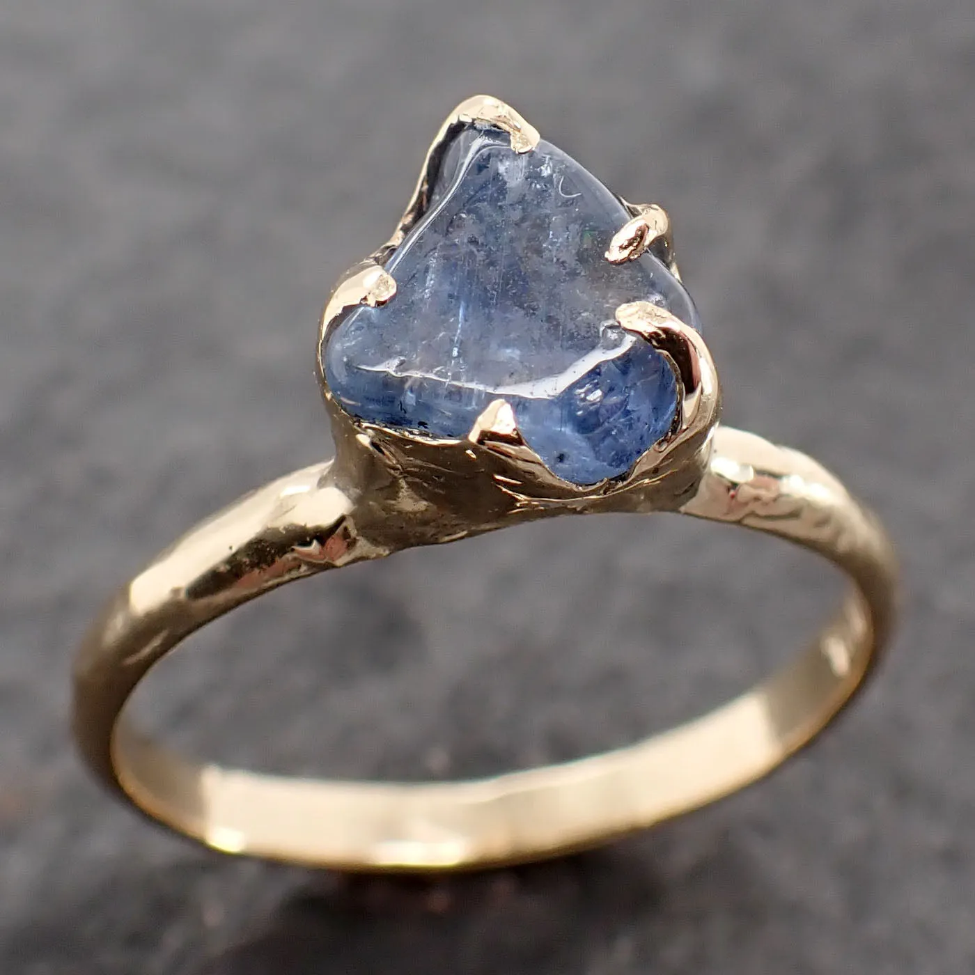 sapphire pebble candy blue polished 18k yellow gold solitaire gemstone ring 2636 Alternative Engagement