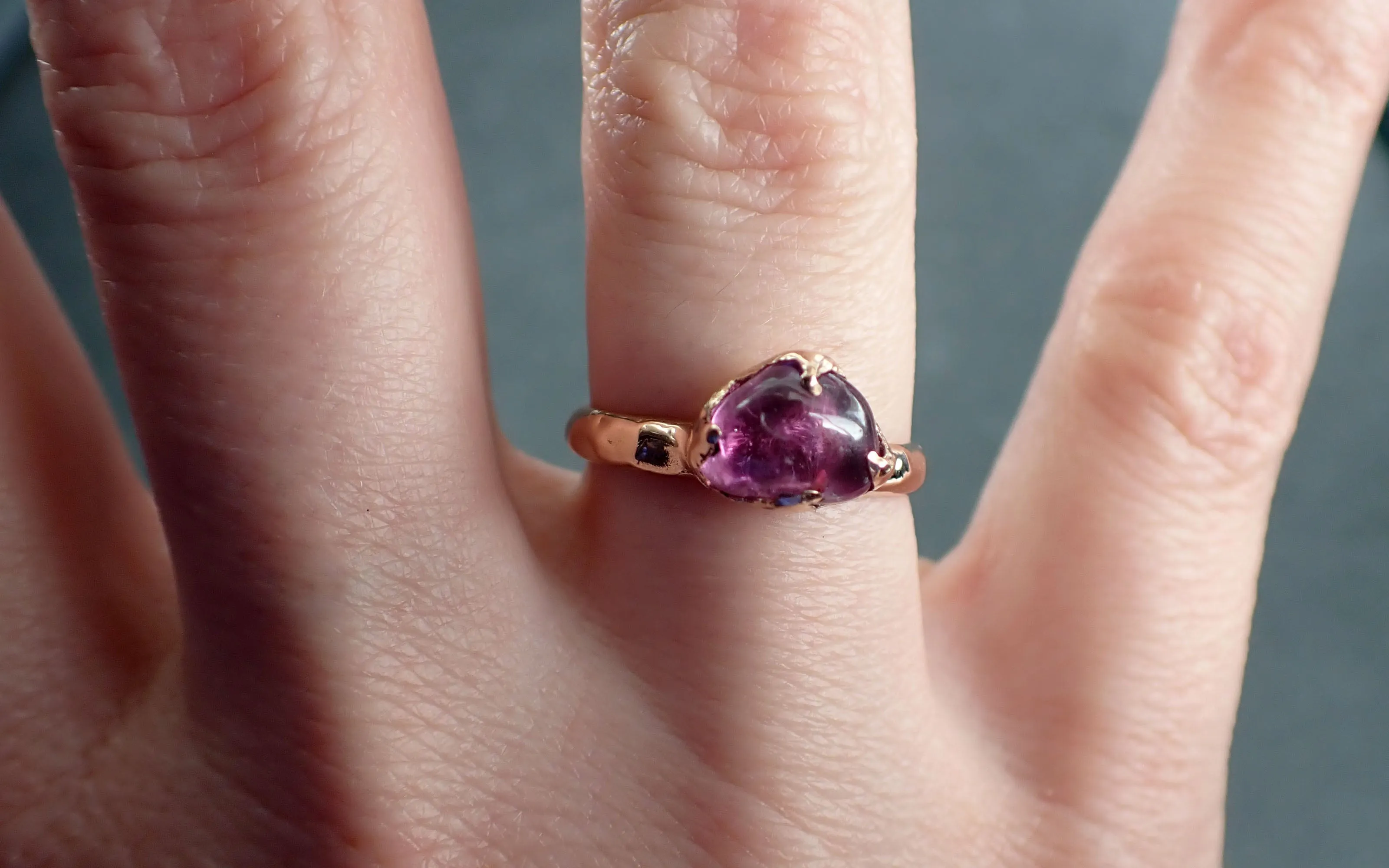 Sapphire   pink polished 14k Rose gold Solitaire gemstone ring 2872