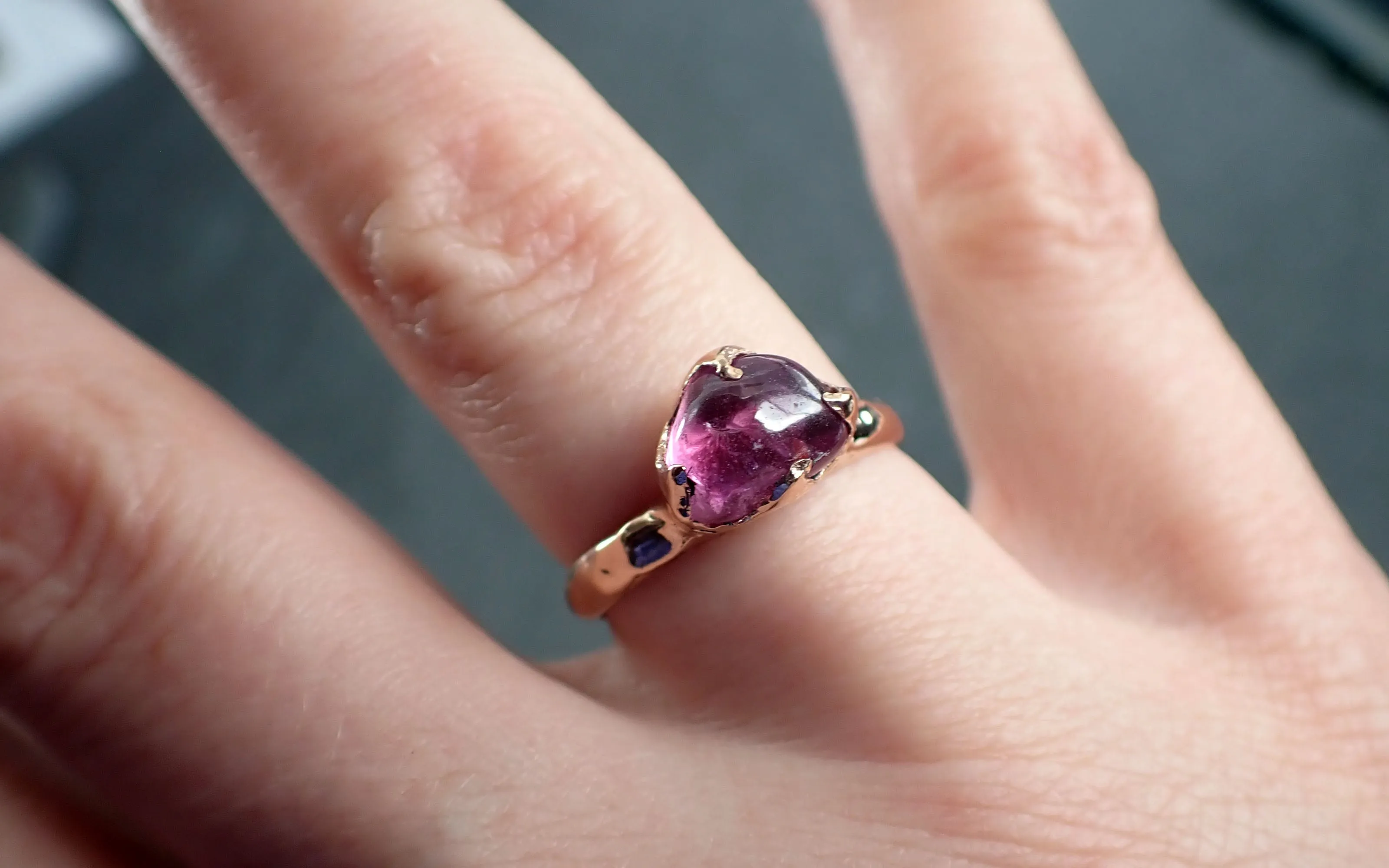 Sapphire   pink polished 14k Rose gold Solitaire gemstone ring 2872