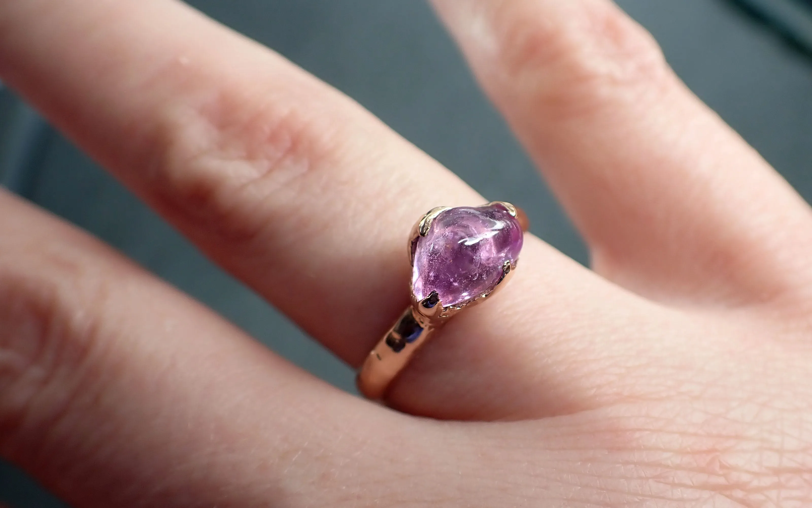 Sapphire   pink polished 14k Rose gold Solitaire gemstone ring 2873