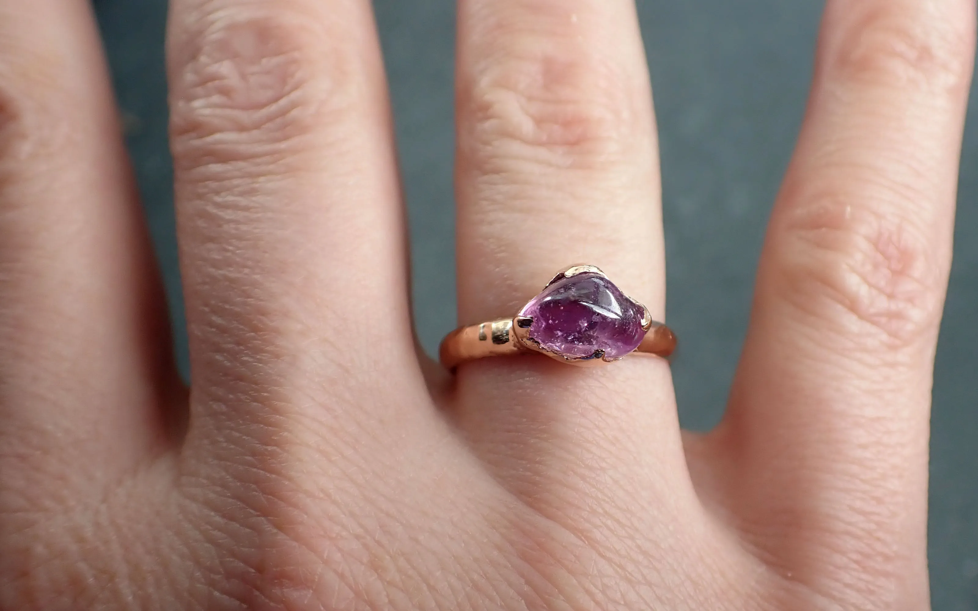 Sapphire   pink polished 14k Rose gold Solitaire gemstone ring 2873