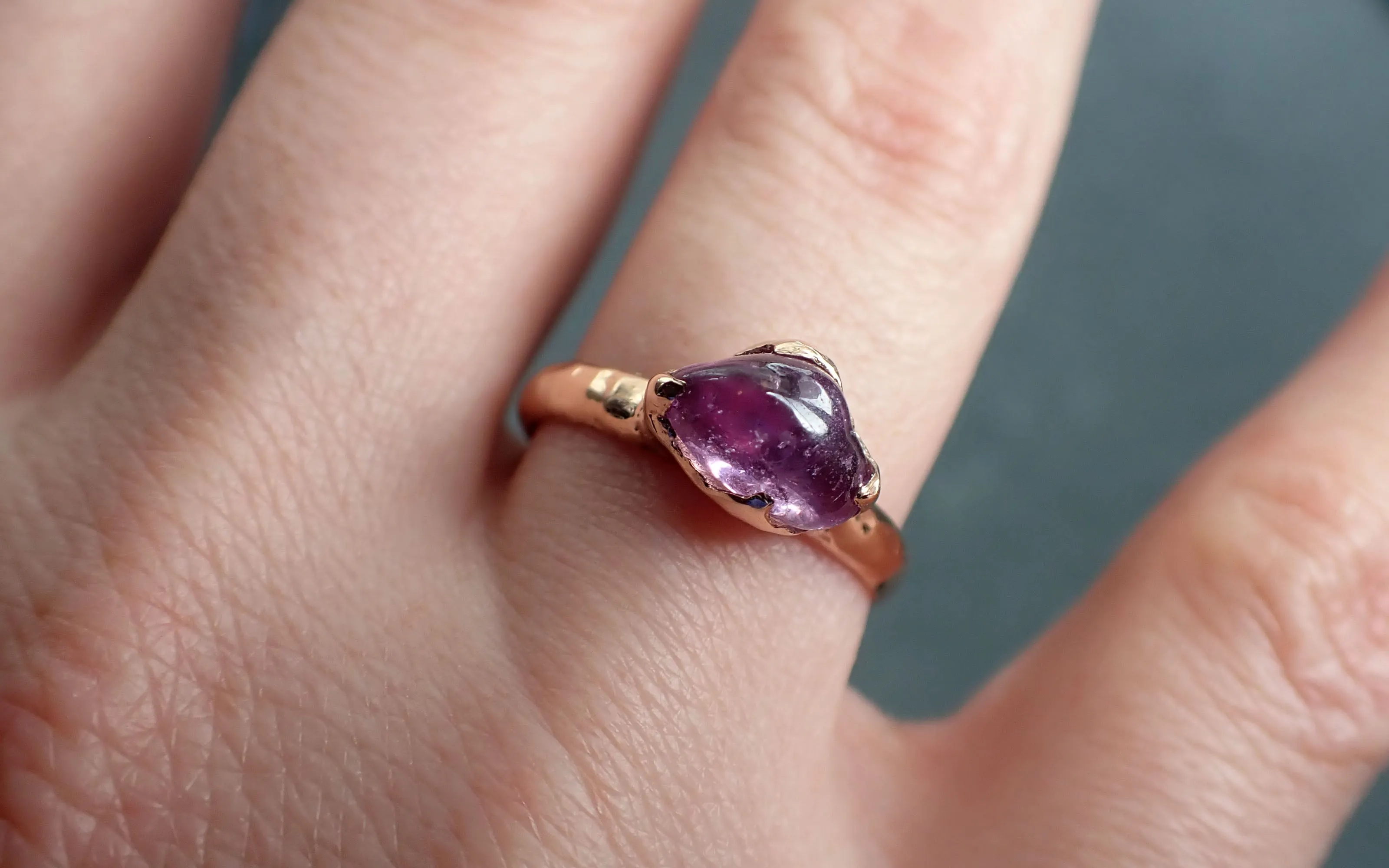 Sapphire   pink polished 14k Rose gold Solitaire gemstone ring 2873